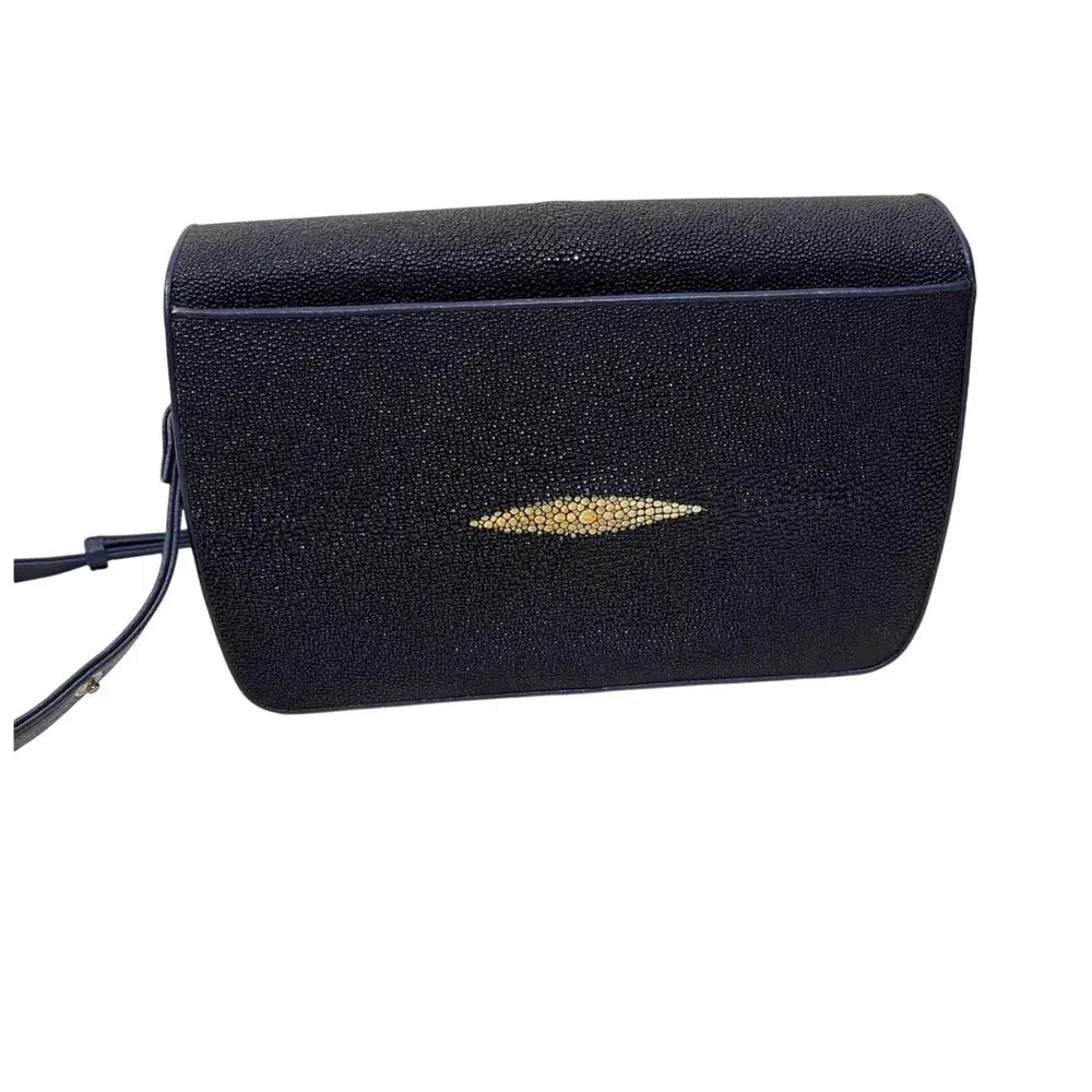 Stingray Womens Rich Blue Stingray Leather Shoulder Bag Adjustable Exotic Purse